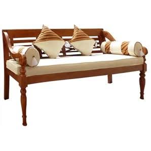 Fabiano's Solid Mahogany Timber 200cm Bench with Cushions and Pillows - Light Pecan - MyChocolateWood
