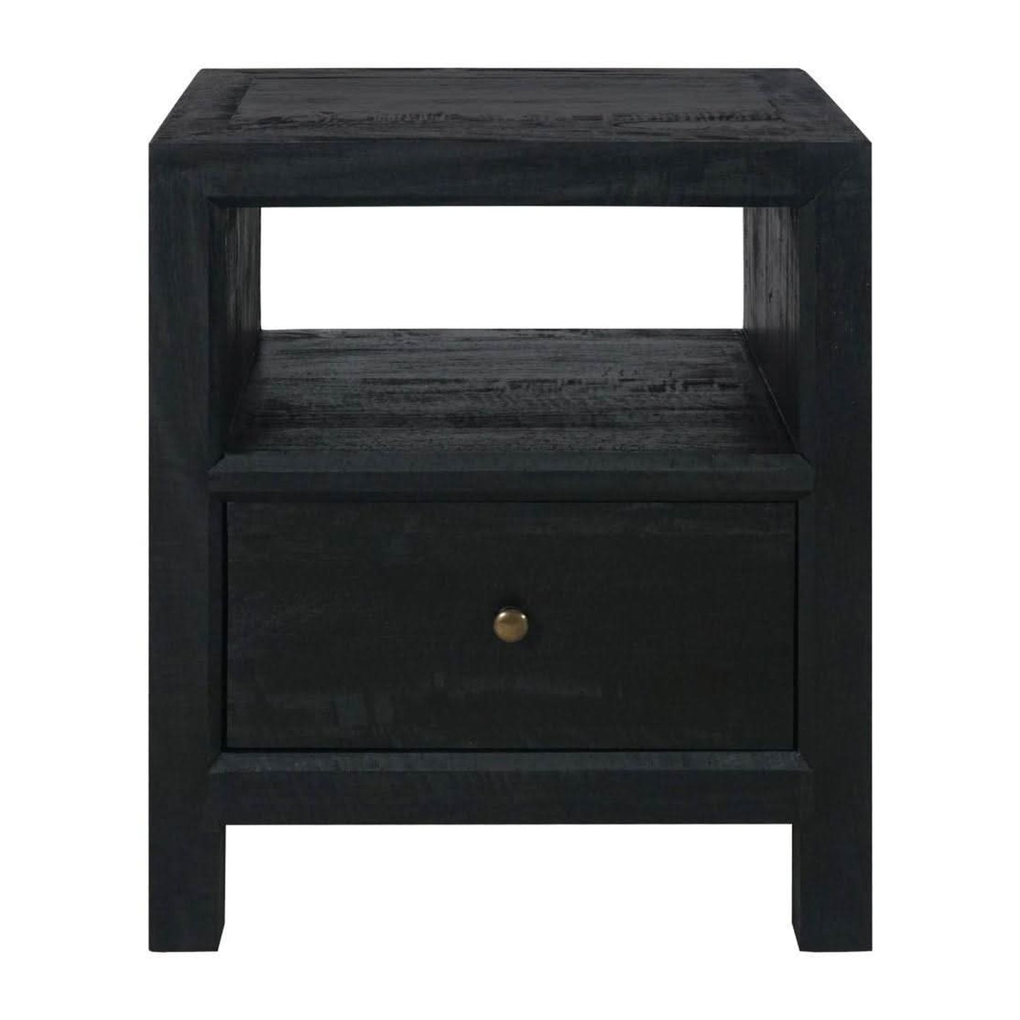 Fabrizio Mindi Wood 1-Drawer Bedside Table in Black - Chocolate Wood