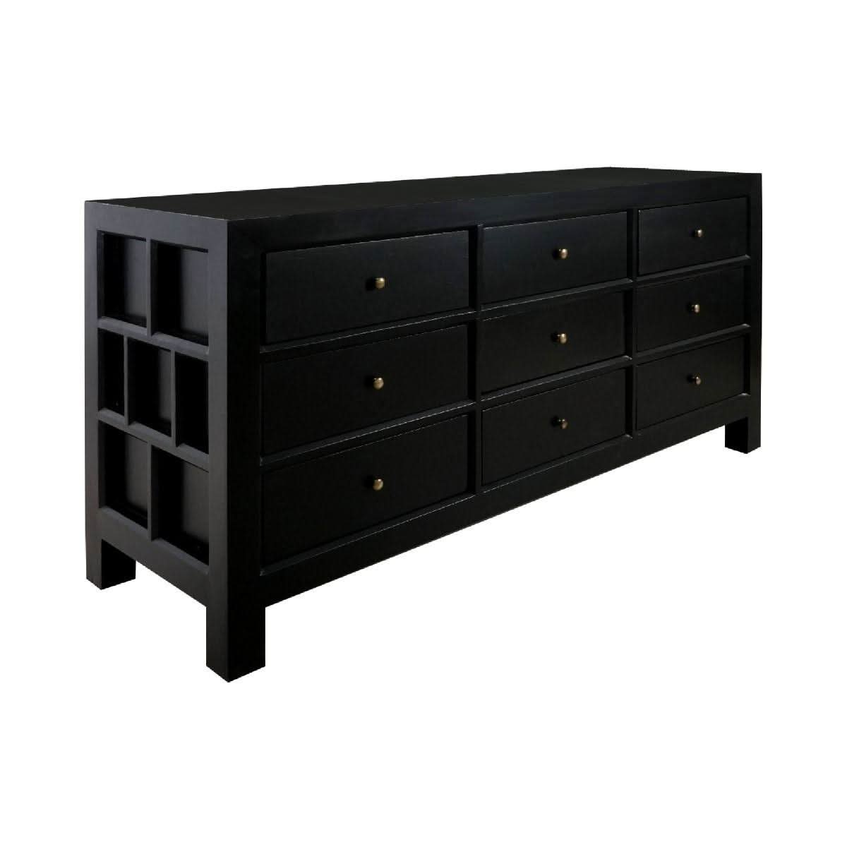 FABRIZIO MINDI WOOD 9 DRAWER DRESSER/ 9 DRAWER CHEST OF DRAWERS IN BLACK - MyChocolateWood