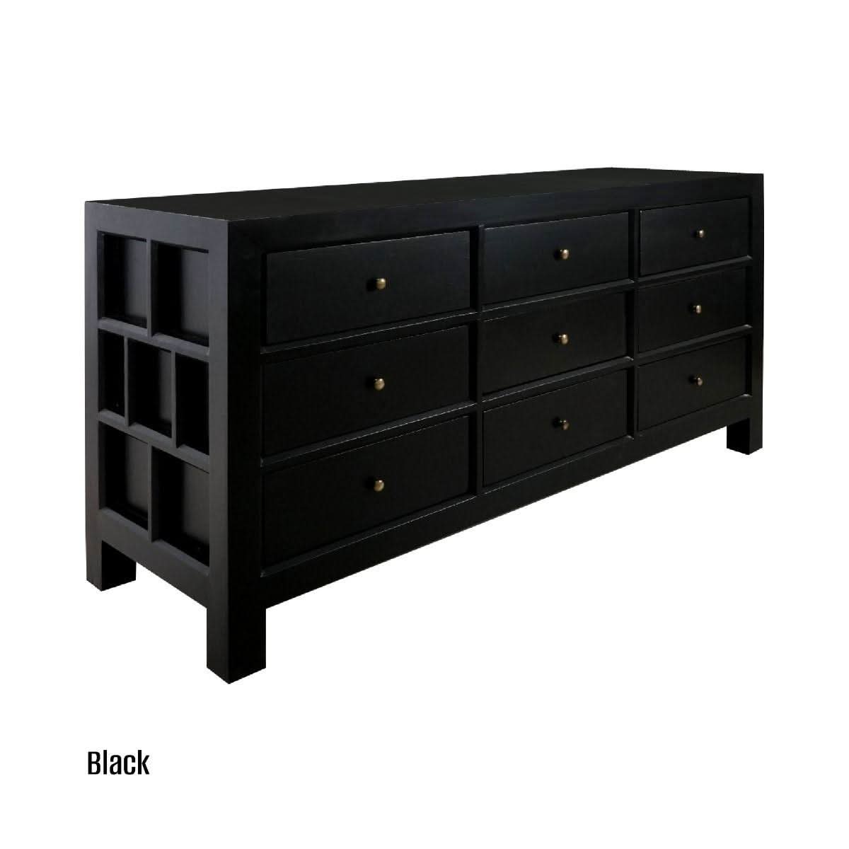 FABRIZIO MINDI WOOD 9 DRAWER DRESSER/ 9 DRAWER CHEST OF DRAWERS IN BLACK - MyChocolateWood
