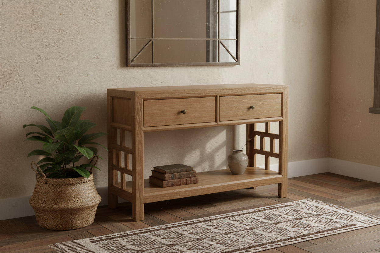 FABRIZIOS CONSOLE TABLEHALL TABLE 2 DRAWERS IN MINDI BROWN - MyChocolateWood