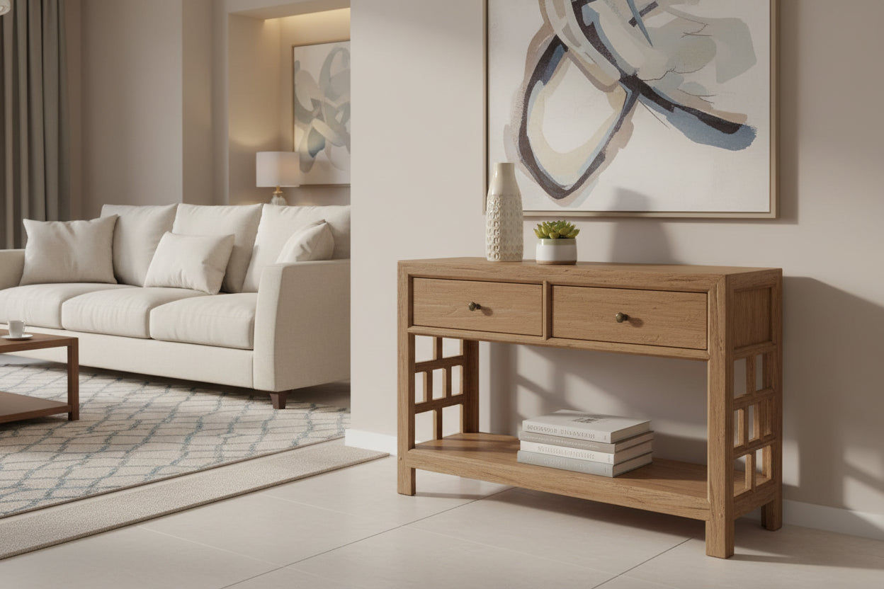 FABRIZIOS CONSOLE TABLEHALL TABLE 2 DRAWERS IN MINDI BROWN - MyChocolateWood