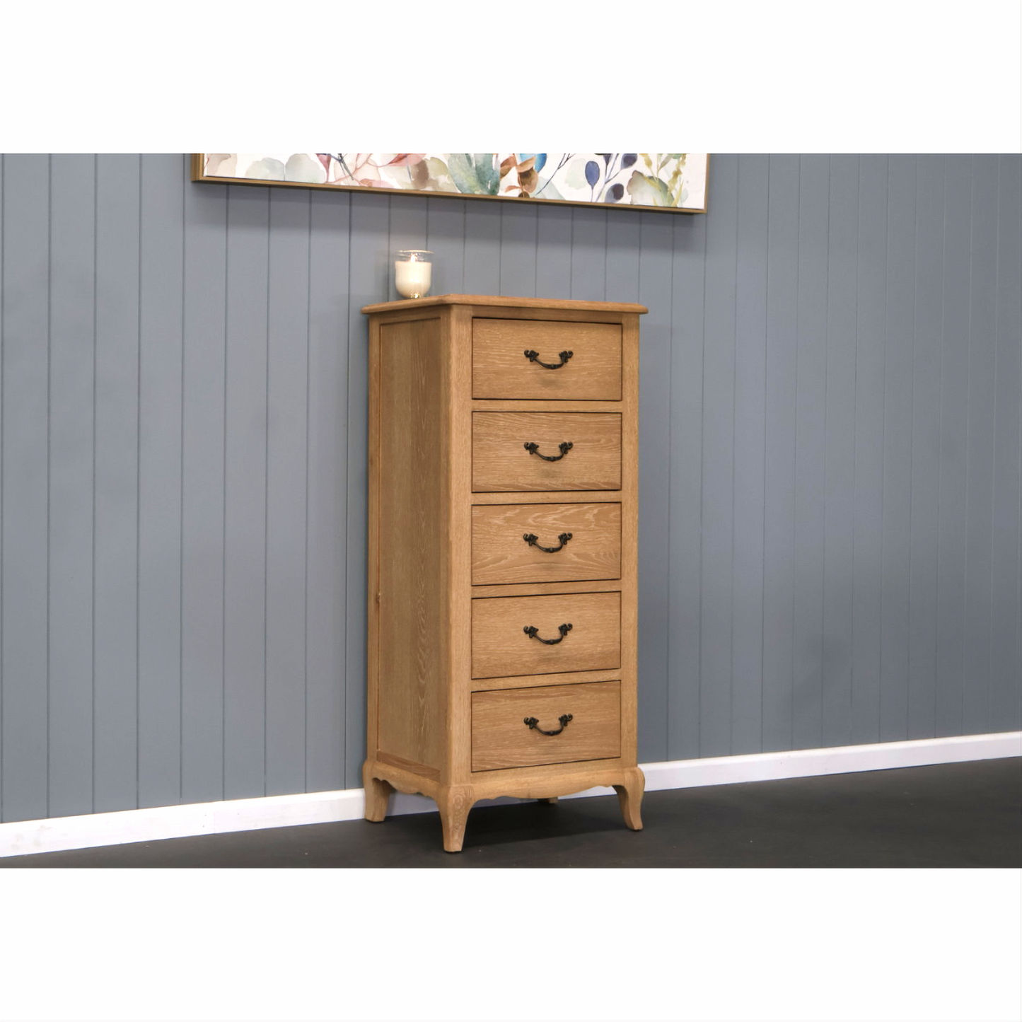 FAIRFAX SOLID OAK 5-DRAWER SLIMLINE LINGERIE DRAWER/ 5 DRAWER CHEST OF DRAWERS - MyChocolateWood