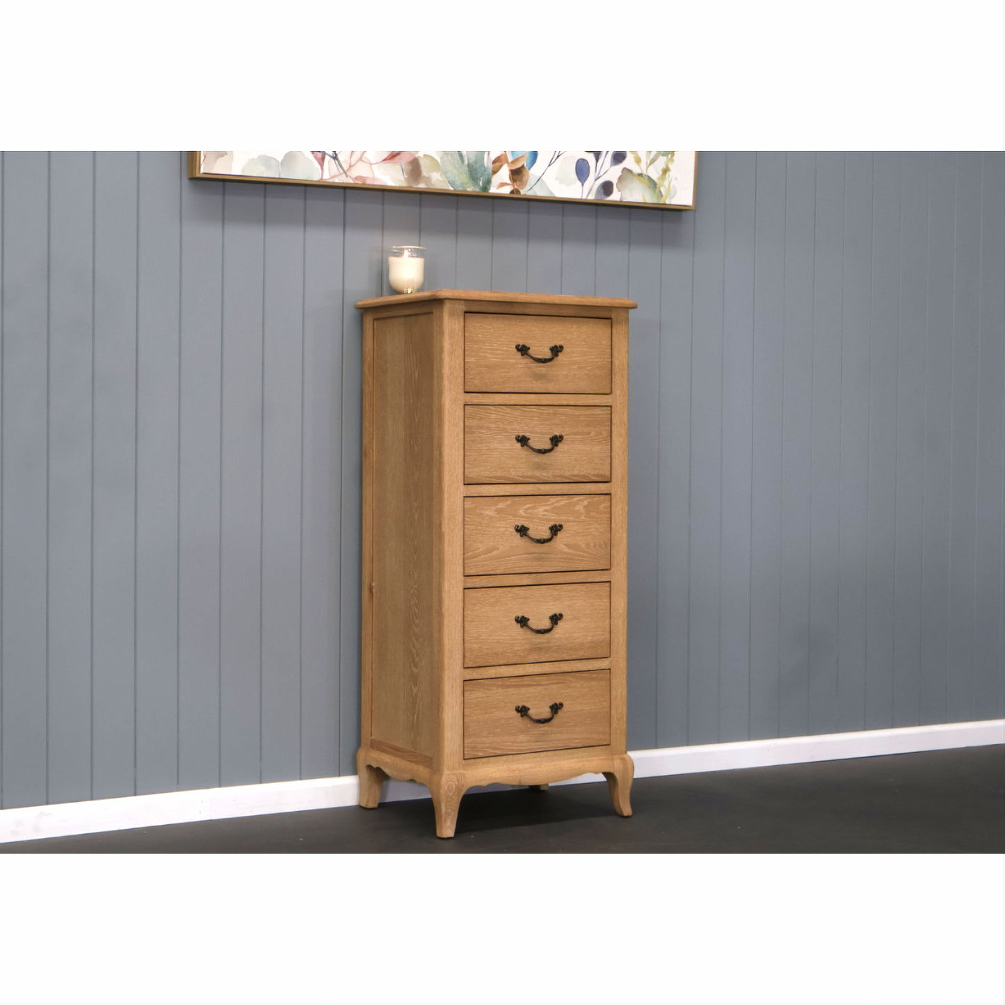FAIRFAX SOLID OAK 5-DRAWER SLIMLINE LINGERIE DRAWER/ 5 DRAWER CHEST OF DRAWERS