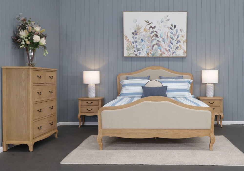 FAIRFAX SOLID OAK KING BEDROOM SUITE - KING BED + TALLBOY + 2 X BEDSIDE TABLES - MyChocolateWood