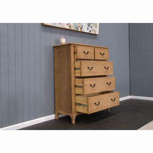 FAIRFAX SOLID RUSTIC OAK 5-DRAWER TALLBOY/ 5 DRAWER CHEST OF DRAWERS - MyChocolateWood