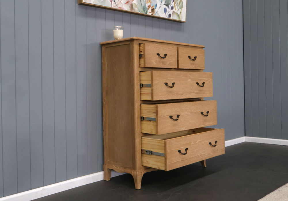 FAIRFAX SOLID RUSTIC OAK 5-DRAWER TALLBOY/ 5 DRAWER CHEST OF DRAWERS - MyChocolateWood