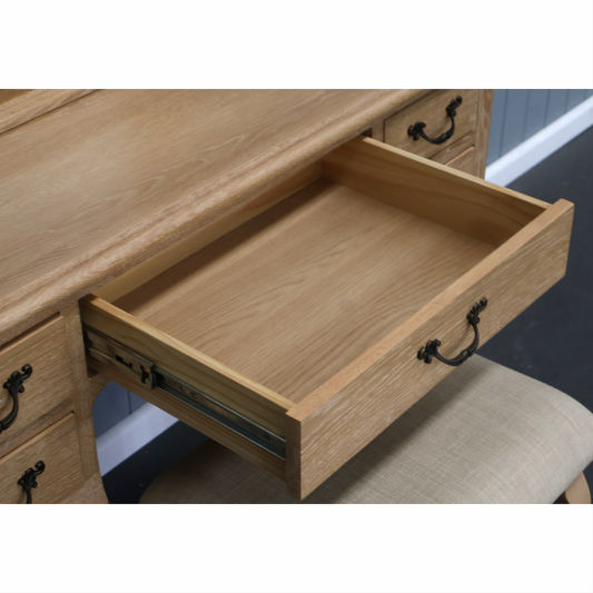 FAIRFAX SOLID RUSTIC OAK DRESSING TABLE & MIRROR NATURAL - MyChocolateWood