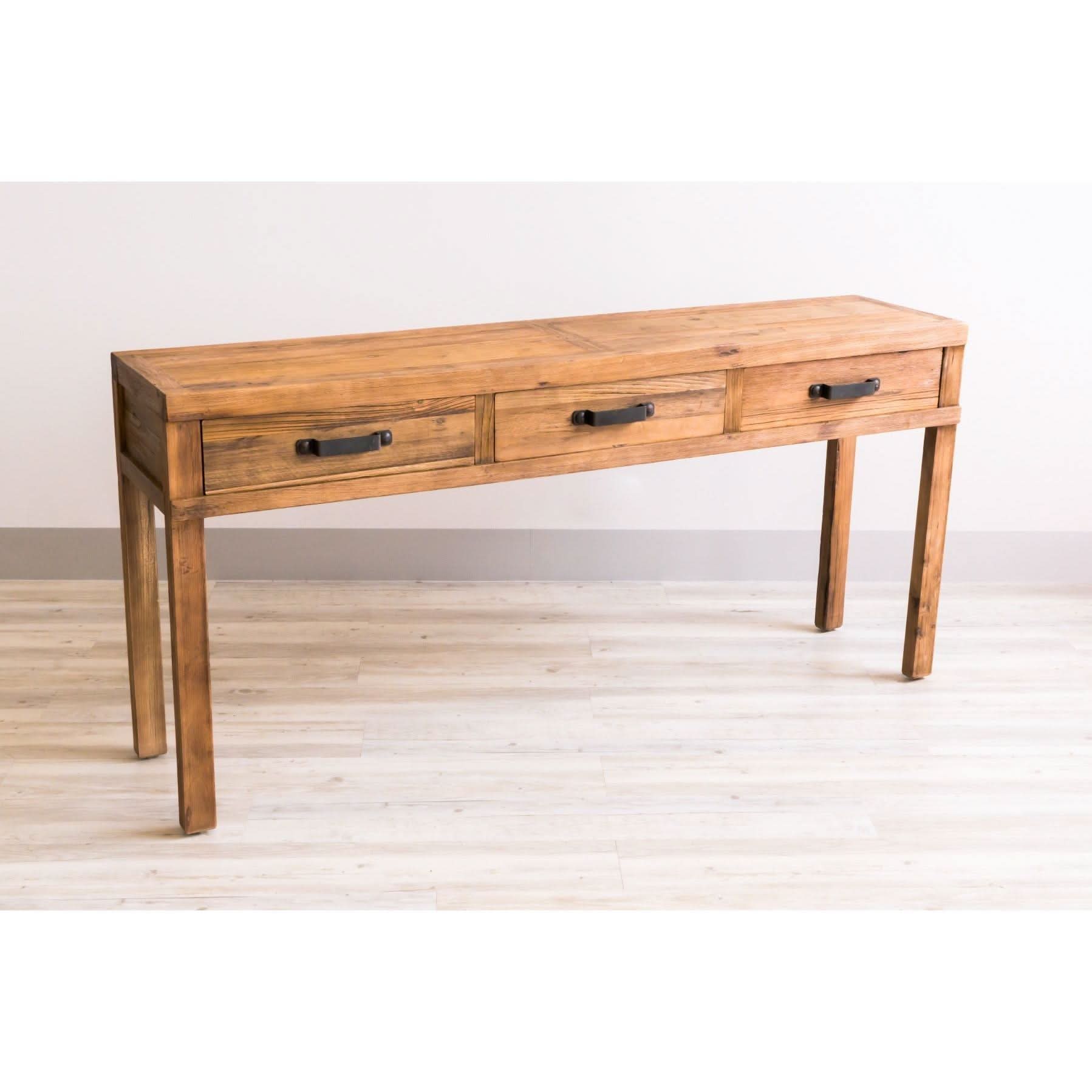 FAIRMONT 3 DRAWER CONSOLE TABLE/HALL TABLE IN RECYCLED ELM NATURAL - MyChocolateWood