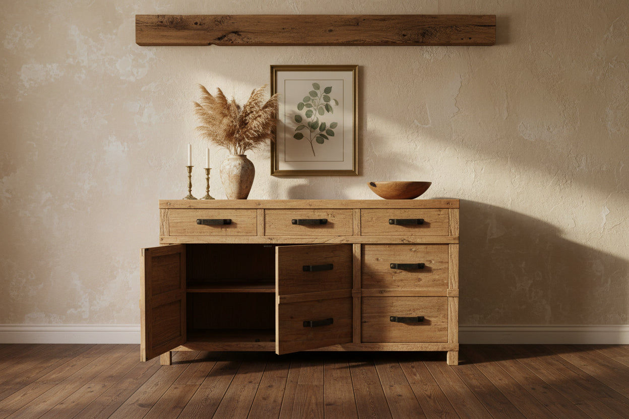 FAIRMONT BUFFET IN RECYCLED ELM 3 DOORS & 3 DRAWERS - MyChocolateWood