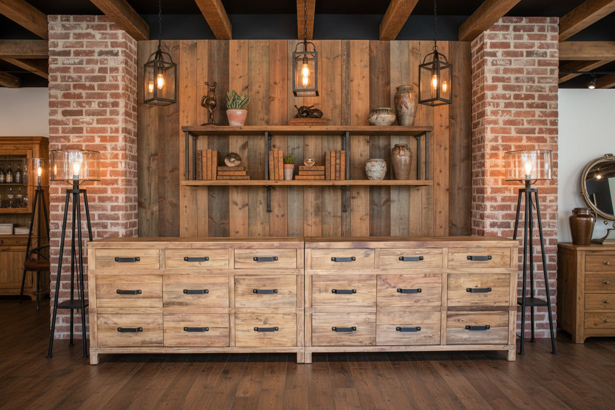 FAIRMONT BUFFET IN RECYCLED ELM 3 DOORS & 3 DRAWERS - MyChocolateWood