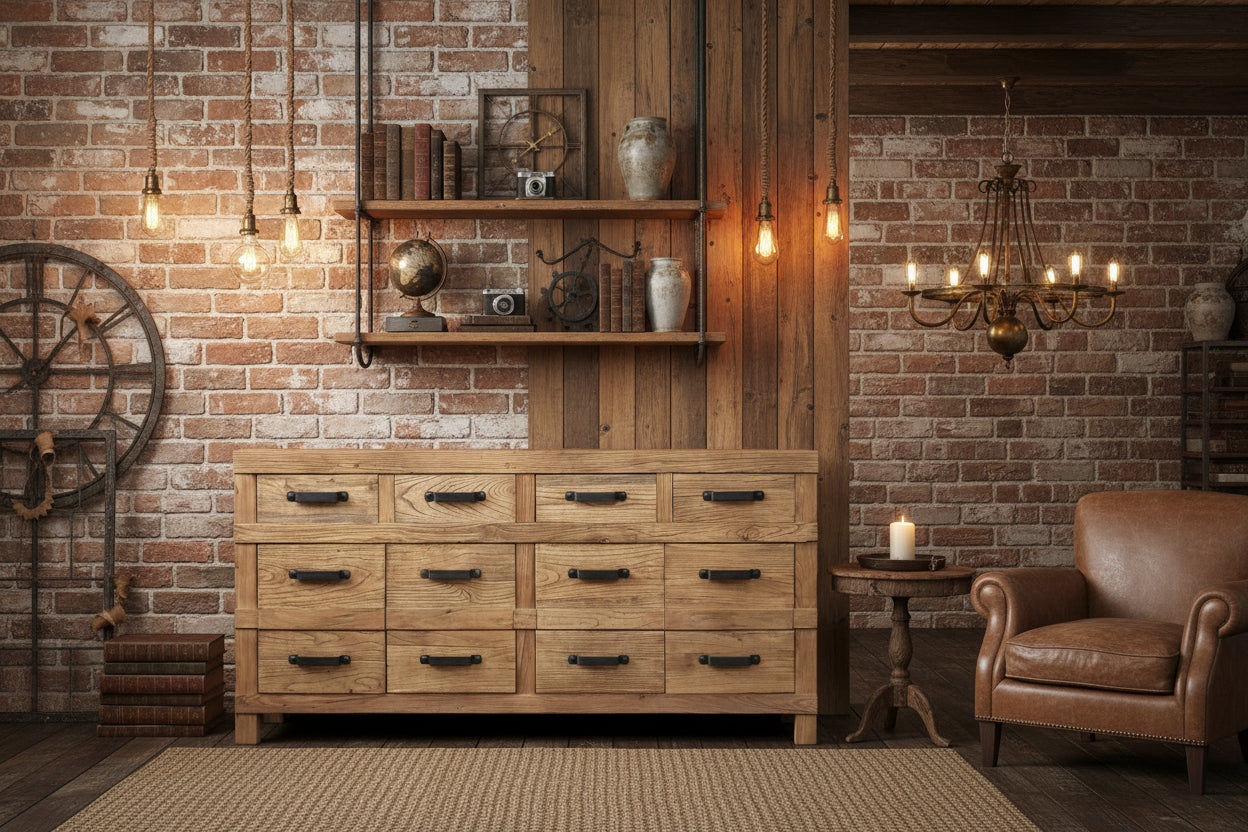 FAIRMONT BUFFET RECYCLED ELM 4 DOORS & 4 DRAWERS - MyChocolateWood