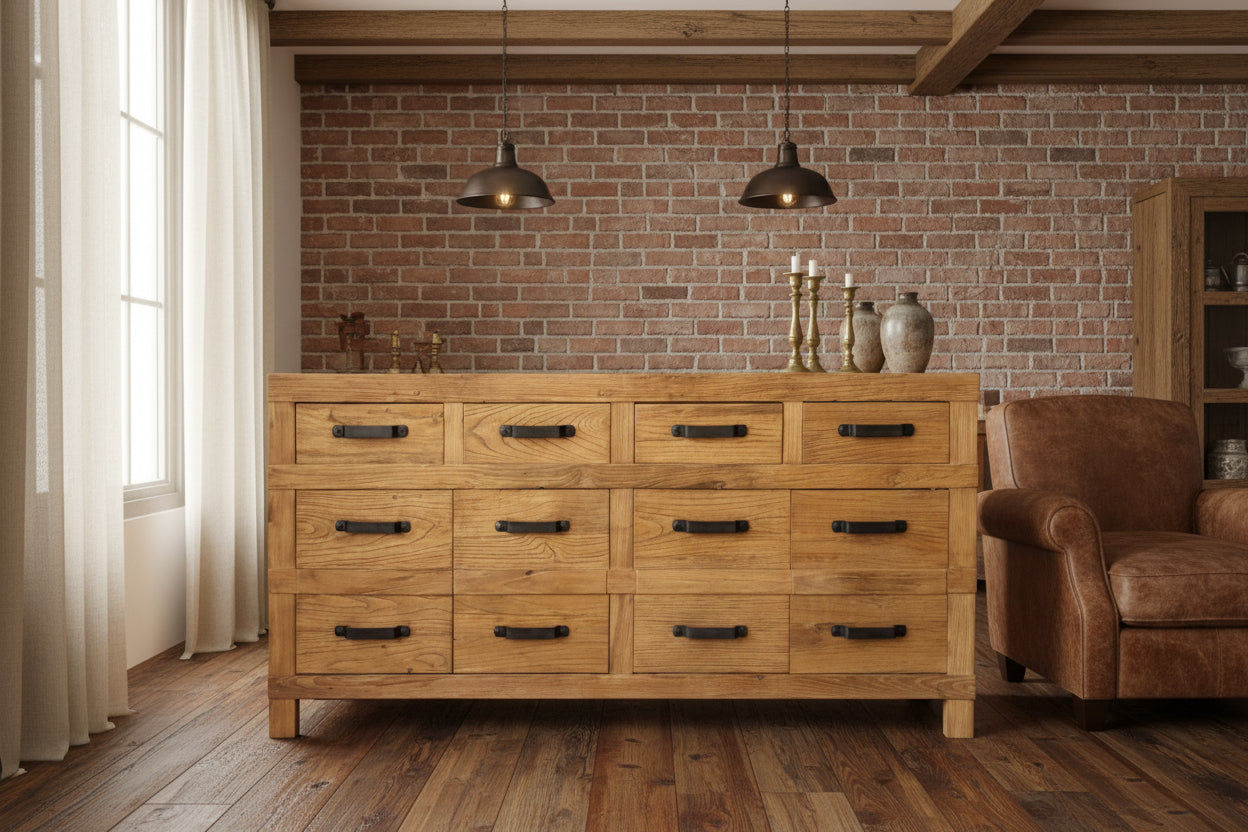 FAIRMONT BUFFET RECYCLED ELM 4 DOORS & 4 DRAWERS - MyChocolateWood