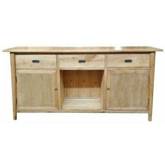 FITAN SOLID OAK SIDEBOARD/BUFFET W/ 15 BOTTLE WINE RACK 3 DRAWER 2-DOOR 130CM - MyChocolateWood