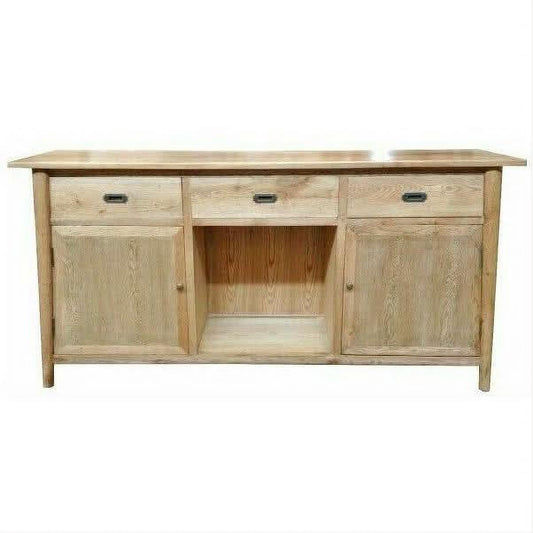 FITAN SOLID OAK SIDEBOARD/BUFFET W/ 15 BOTTLE WINE RACK 3 DRAWER 2-DOOR 130CM