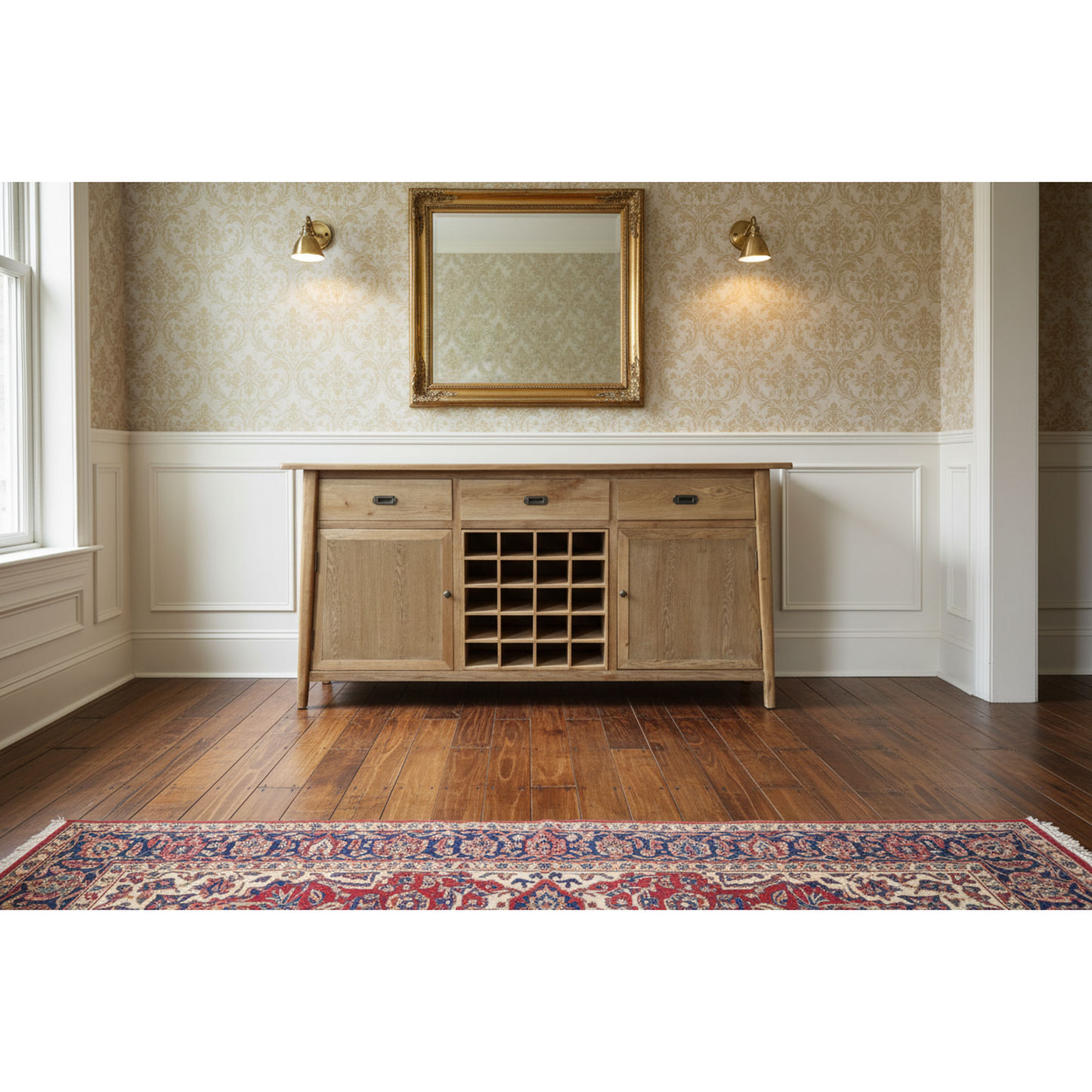 Fitan Solid Oak Sideboard / Buffet with 20 Bottle Wine Rack 180cm in Natural - Chocolate Wood