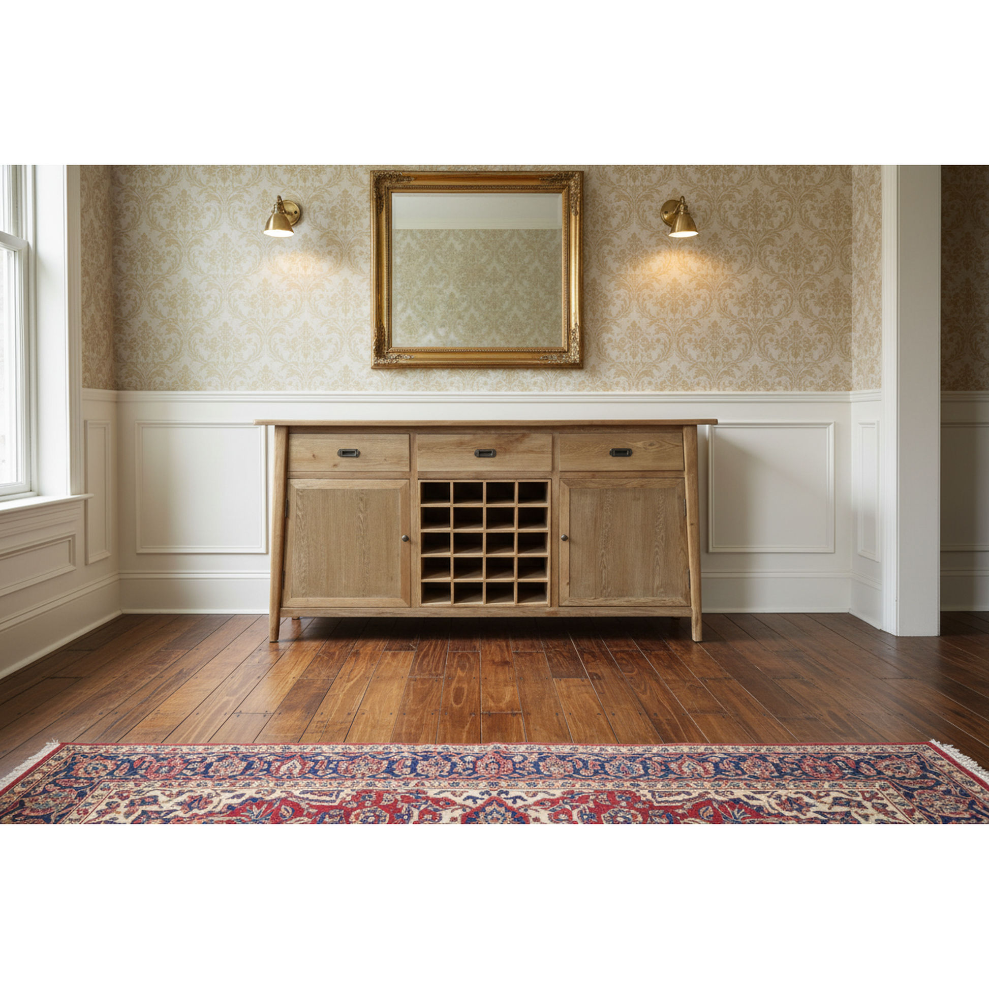 Fitan Solid Oak Sideboard / Buffet with 20 Bottle Wine Rack 180cm in Natural - Chocolate Wood