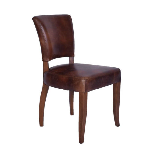 FLAMENGO WAXED AGED LEATHER DINING CHAIR IN MARON GOLD STUD DETAILING - MyChocolateWood