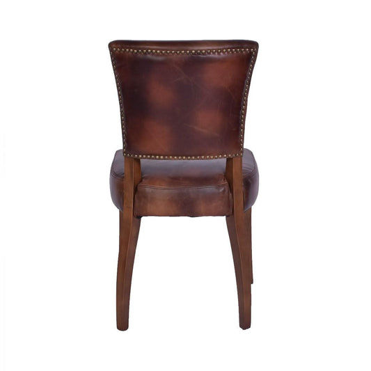 FLAMENGO WAXED AGED LEATHER DINING CHAIR IN MARON GOLD STUD DETAILING - MyChocolateWood