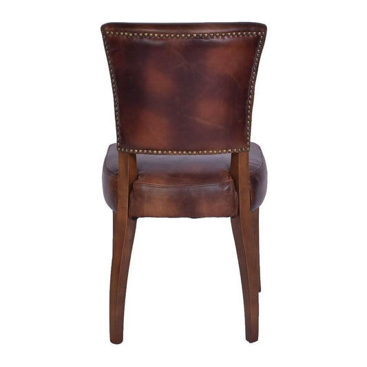 FLAMENGO WAXED AGED LEATHER DINING CHAIR IN MARON GOLD STUD DETAILING
