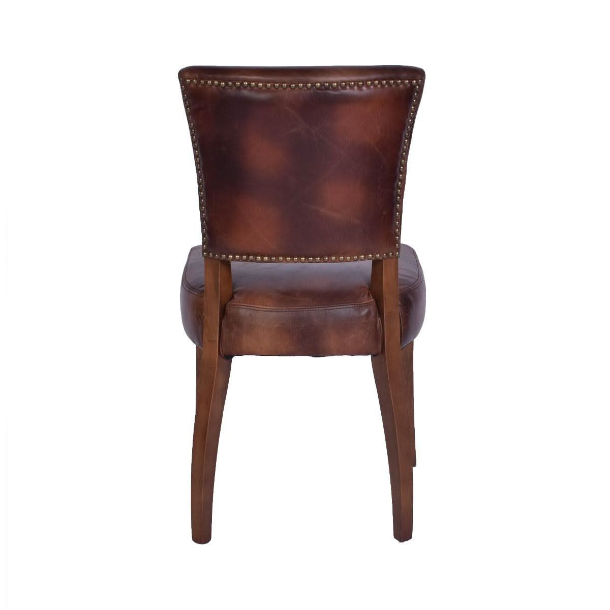 FLAMENGO WAXED AGED LEATHER DINING CHAIR IN MARON GOLD STUD DETAILING - MyChocolateWood