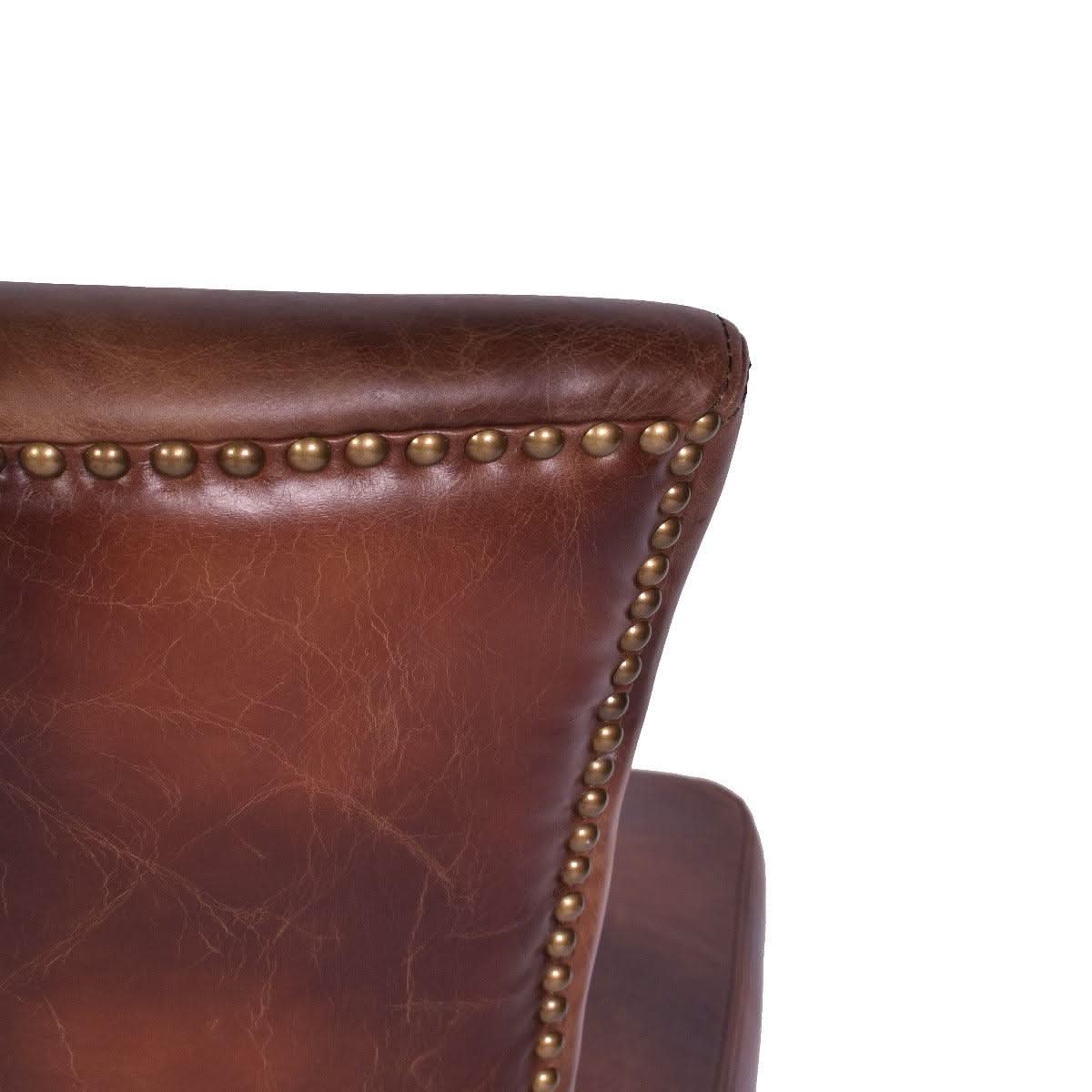FLAMENGO WAXED AGED LEATHER DINING CHAIR IN MARON GOLD STUD DETAILING - MyChocolateWood