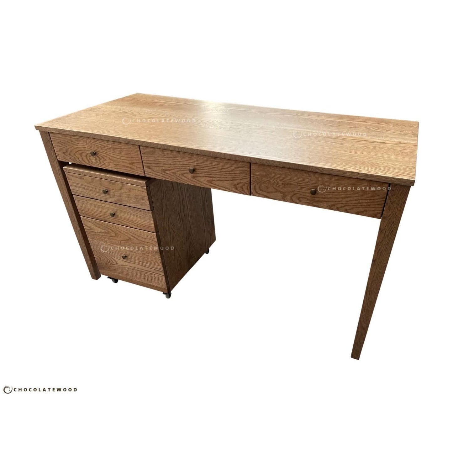 Florence desk and filing cabinet by MyChocolateWood in solid American oak, showcasing sleek wood grain and modern design.