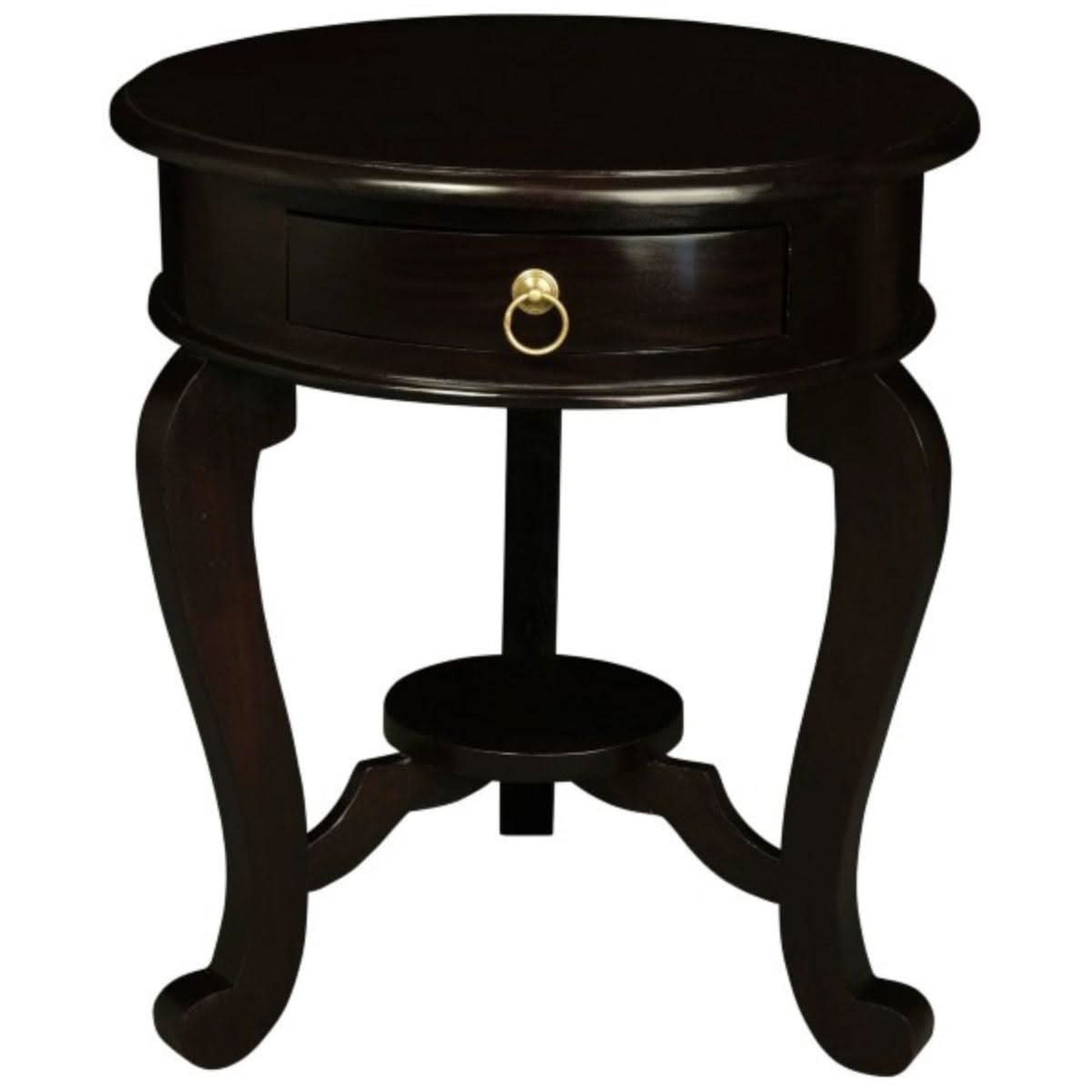 Francis Cabriole Leg Solid Mahogany Round Lamp Table in Chocolate - Chocolate Wood