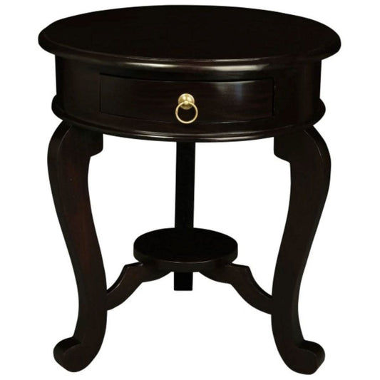 Francis Cabriole Leg Solid Mahogany Round Lamp Table in Chocolate - Chocolate Wood