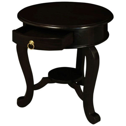 FRANCIS CABRIOL LEG SOLID MAHOGANY TIMBER ROUND LAMP TABLE- CHOCOLATE - MyChocolateWood