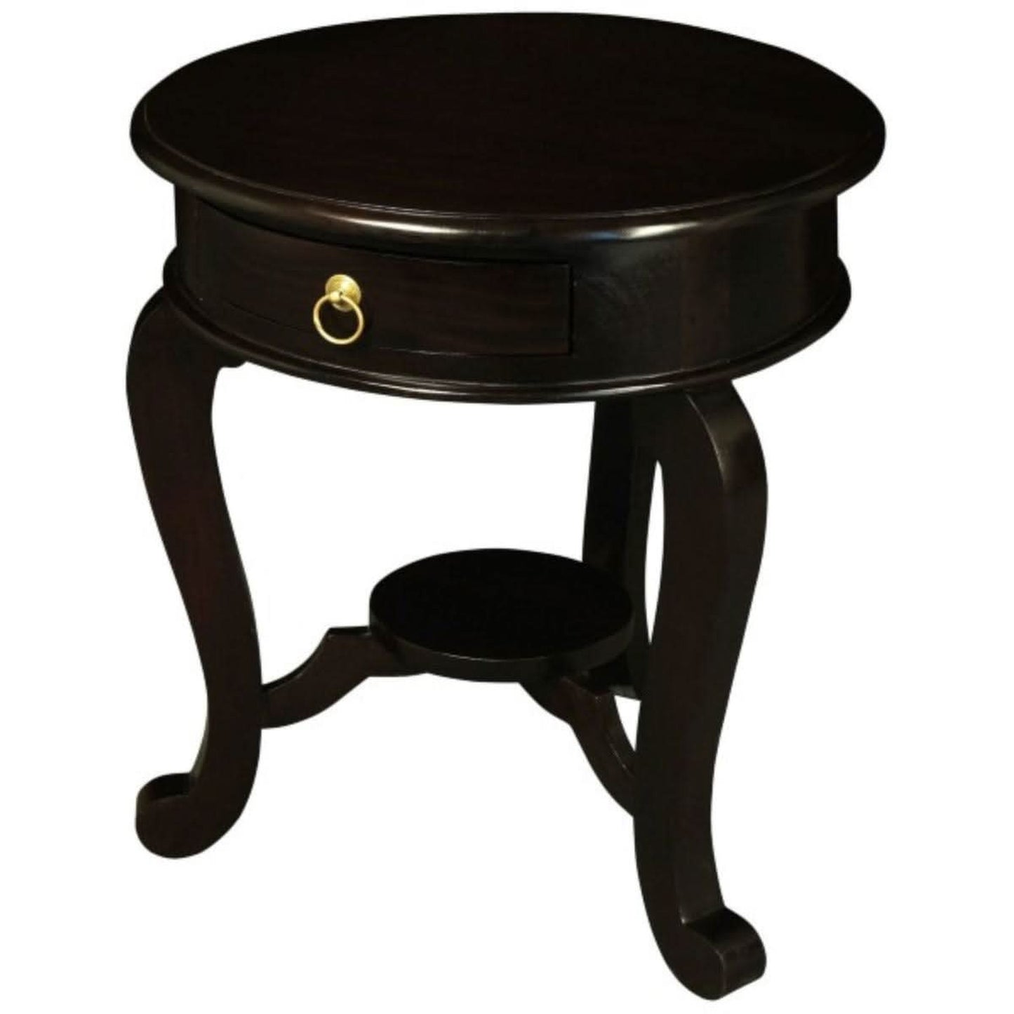 Francis Cabriole Leg Solid Mahogany Round Lamp Table in Chocolate - Chocolate Wood