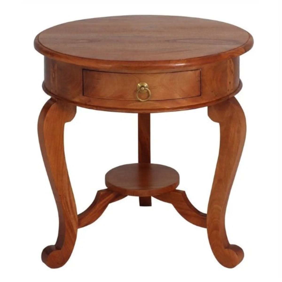 FRANCIS CABRIOL LEG SOLID MAHOGANY TIMBER ROUND LAMP TABLE-LIGHT PECAN - MyChocolateWood