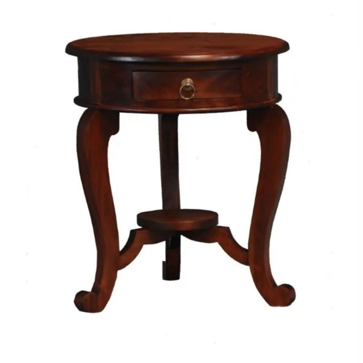 FRANCIS CABRIOL LEG SOLID MAHOGANY TIMBER ROUND LAMP TABLE- MAHOGANY - MyChocolateWood