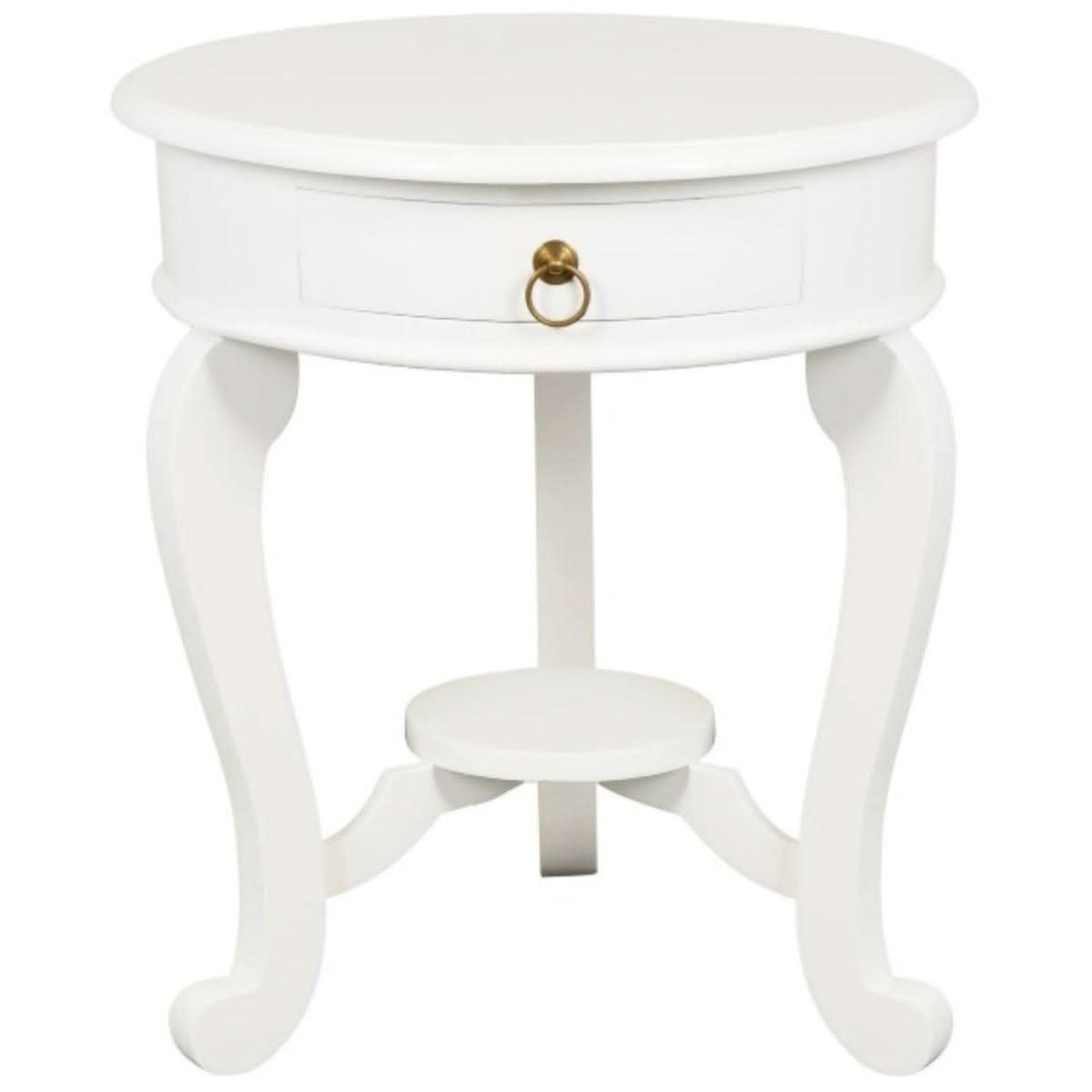 Francis Cabriole Leg Solid Mahogany Round Lamp Table in White - Chocolate Wood