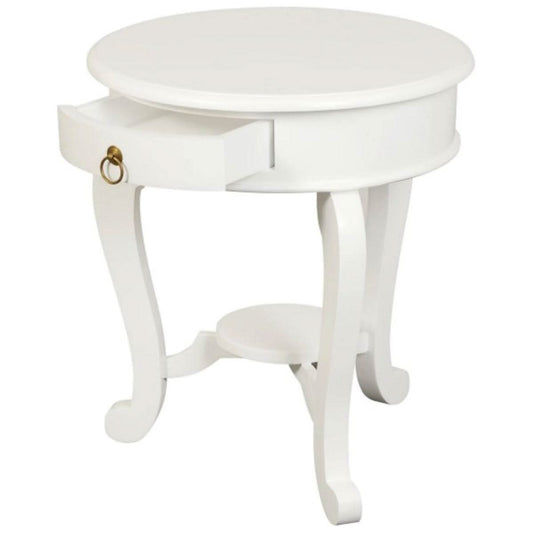 FRANCIS CABRIOL LEG SOLID MAHOGANY TIMBER ROUND LAMP TABLE- WHITE - MyChocolateWood