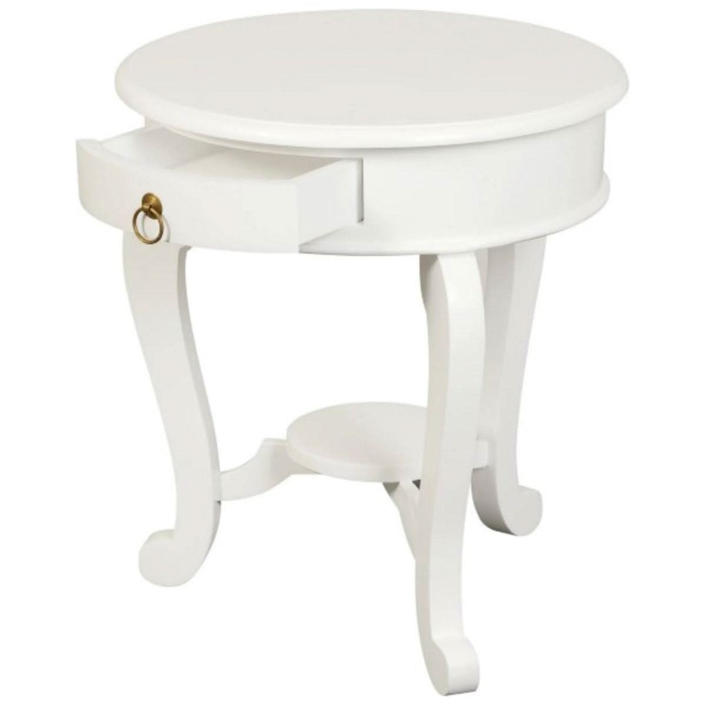 Francis Cabriole Leg Solid Mahogany Round Lamp Table in White - Chocolate Wood