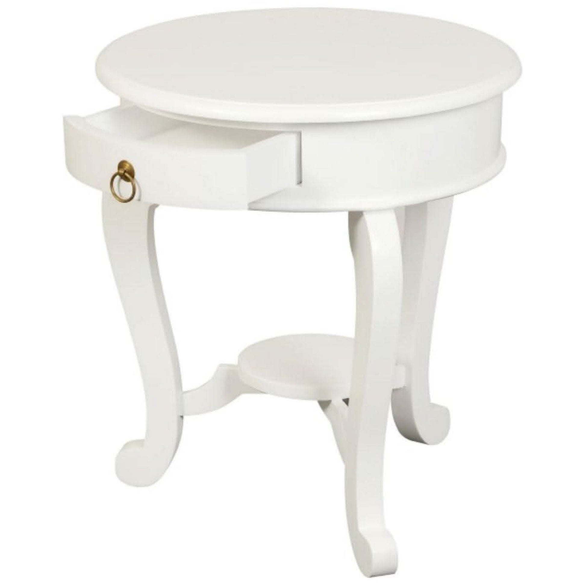 Francis Cabriole Leg Solid Mahogany Round Lamp Table in White - Chocolate Wood