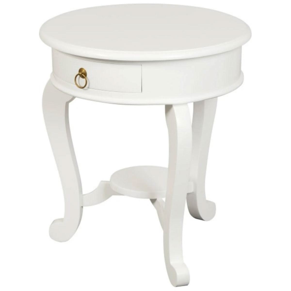 FRANCIS CABRIOL LEG SOLID MAHOGANY TIMBER ROUND LAMP TABLE- WHITE - MyChocolateWood