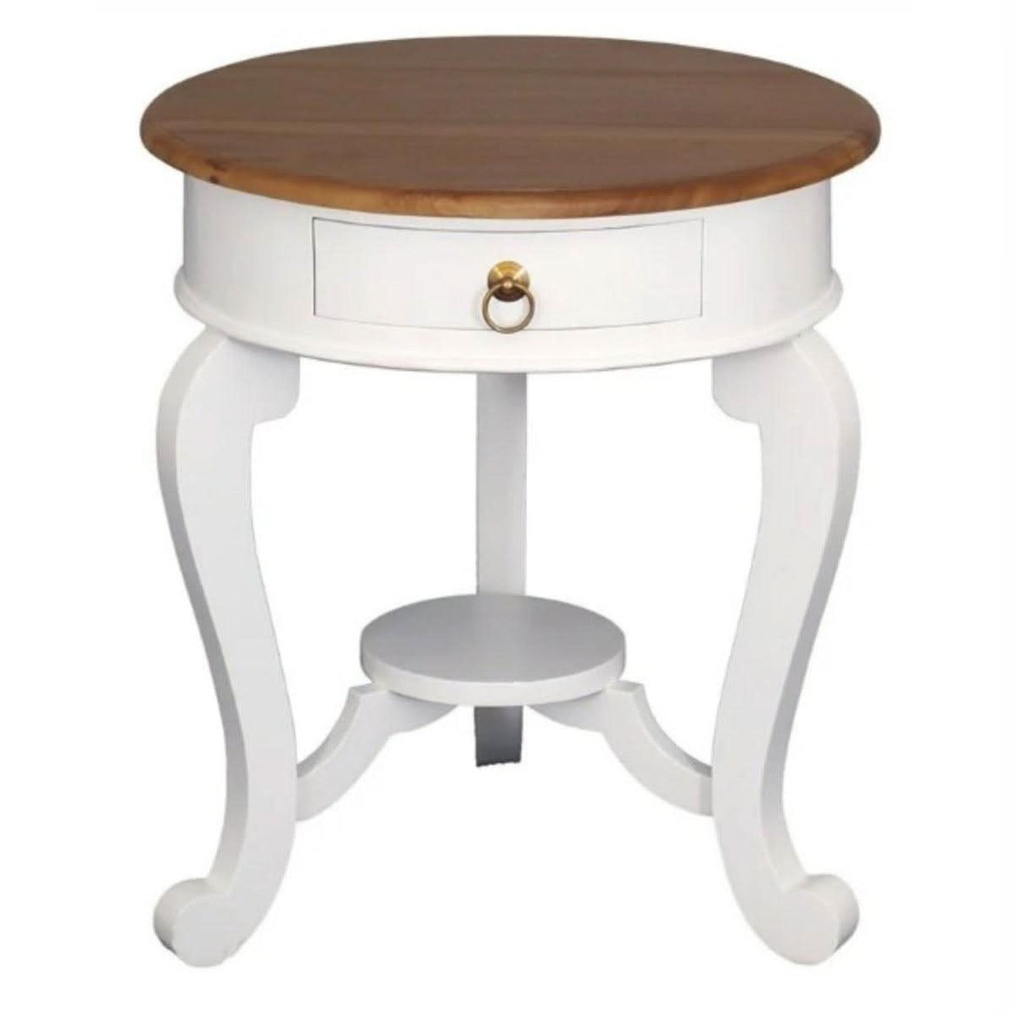 Francis Cabriole Leg Solid Mahogany Round Lamp Table in White / Caramel - Chocolate Wood
