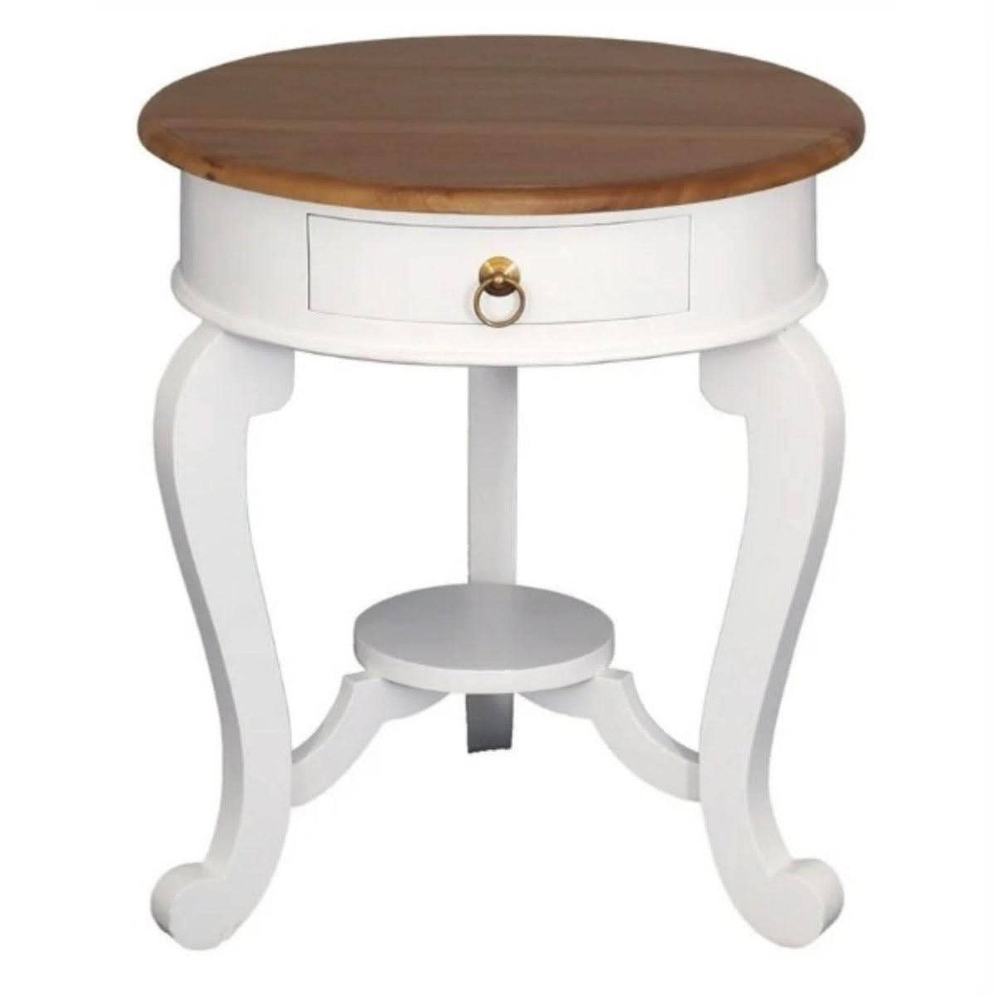 Francis Cabriole Leg Solid Mahogany Round Lamp Table in White / Caramel - Chocolate Wood