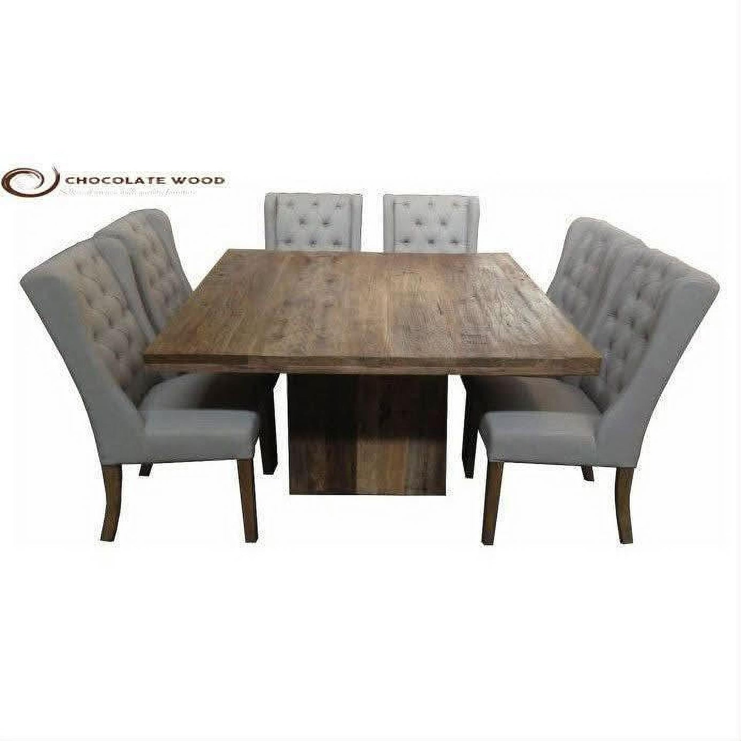Fraser Recycled Elm Hardwood Square Timber Dining Table + Linen Chair Package