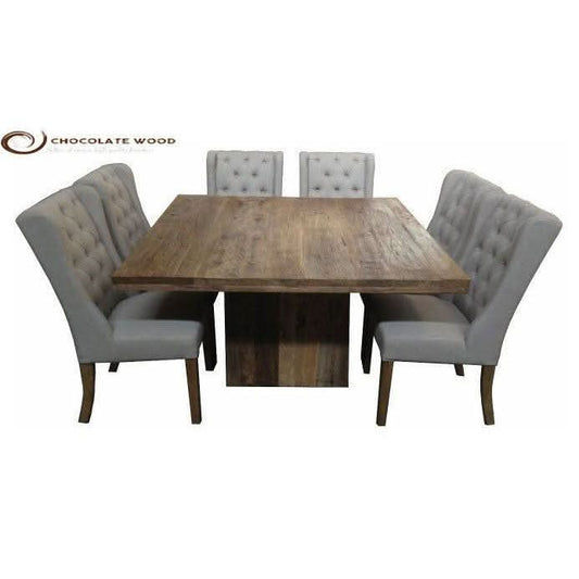 Fraser Recycled Elm Hardwood Square Timber Dining Table + Linen Chair Package - MyChocolateWood