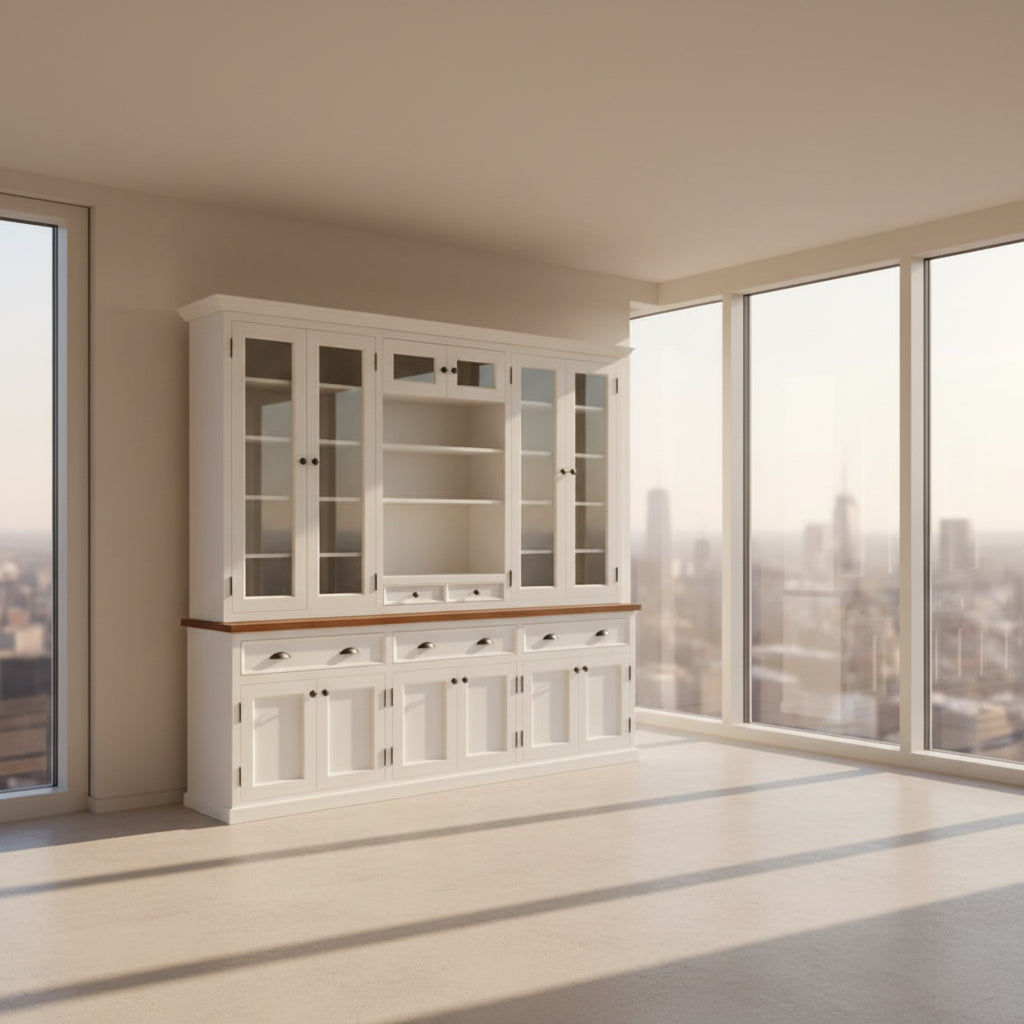 FRAZER WHITE PAINTED WALL UNIT BOOKCASE BOOKSHELF BUFFET HUTCH SIDEBOARD - MyChocolateWood