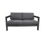 Fritz Outdoor 2-Seater Sofa in Charcoal with Dark Grey Cushions - Chocolate Wood