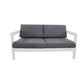 Fritz Outdoor 2-Seater Sofa in White with Dark Grey Cushions - Chocolate Wood