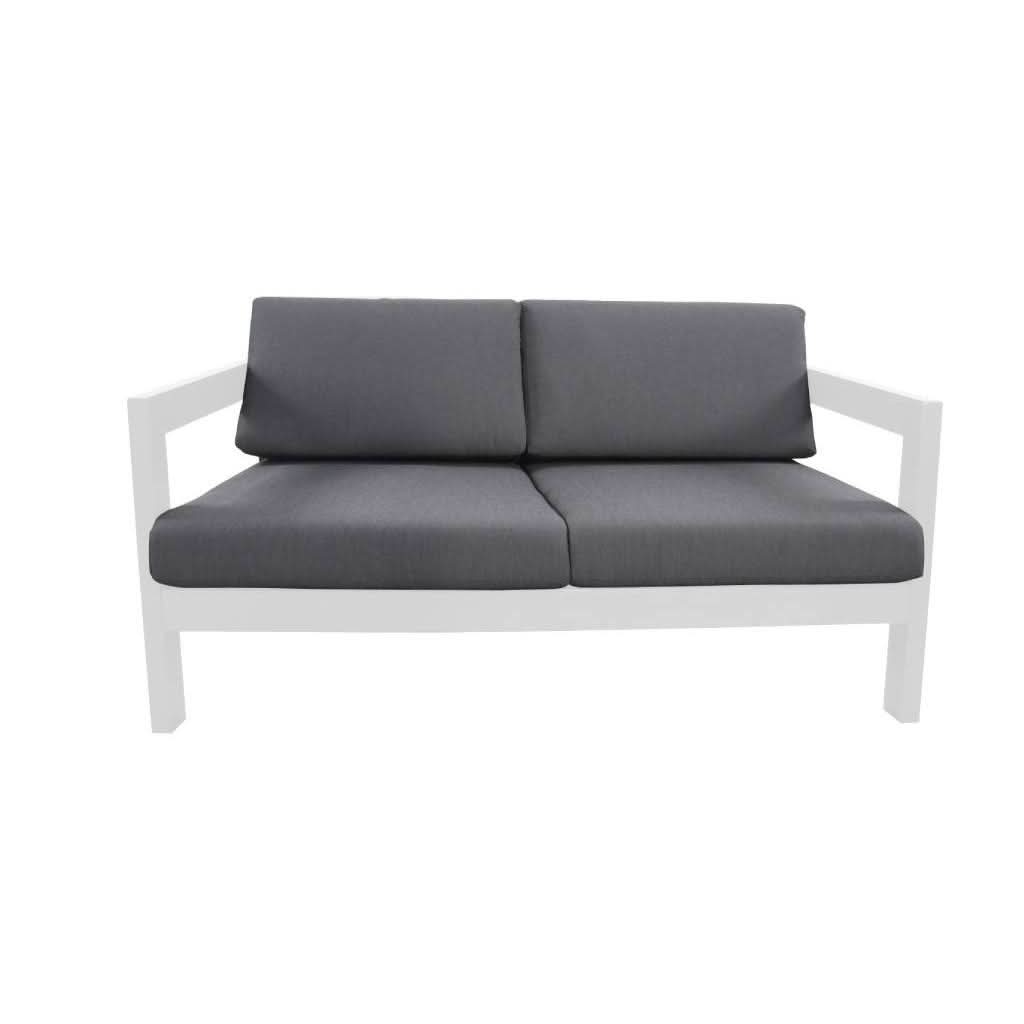 Fritz Outdoor 2-Seater Sofa in White with Dark Grey Cushions - Chocolate Wood