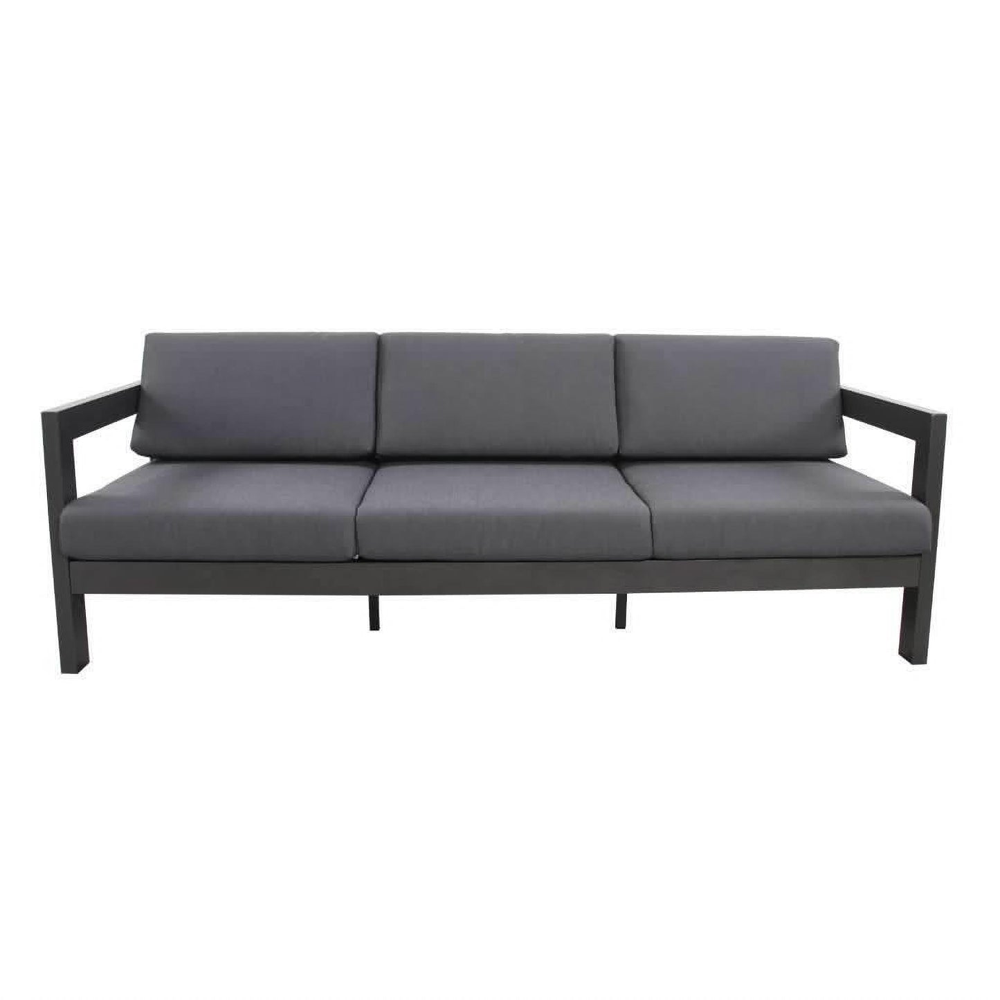 Fritz Outdoor 3-Seater Sofa in Charcoal with Dark Grey Cushions - Chocolate Wood