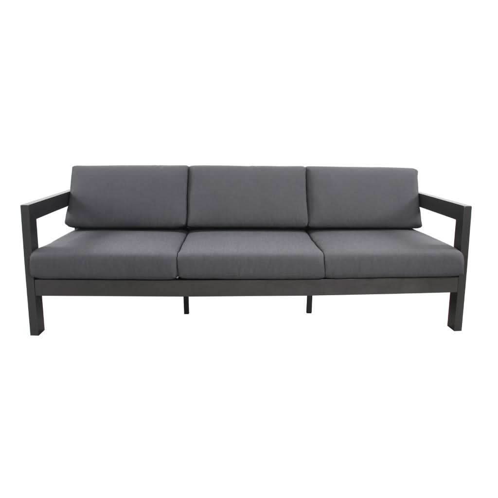 Fritz Outdoor 3-Seater Sofa in Charcoal with Dark Grey Cushions - Chocolate Wood