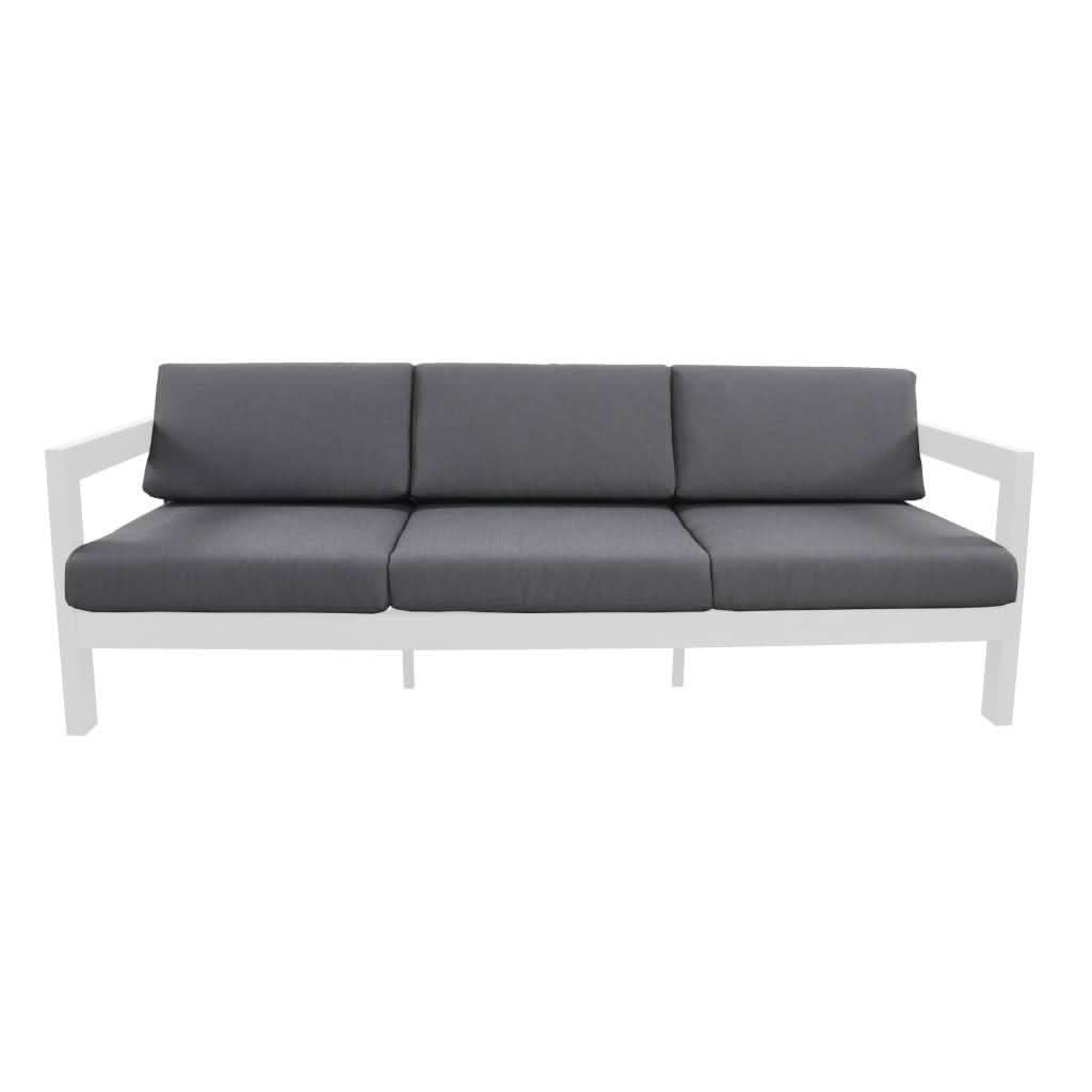 Fritz Outdoor 3-Seater Sofa in White with Dark Grey Cushions - Chocolate Wood
