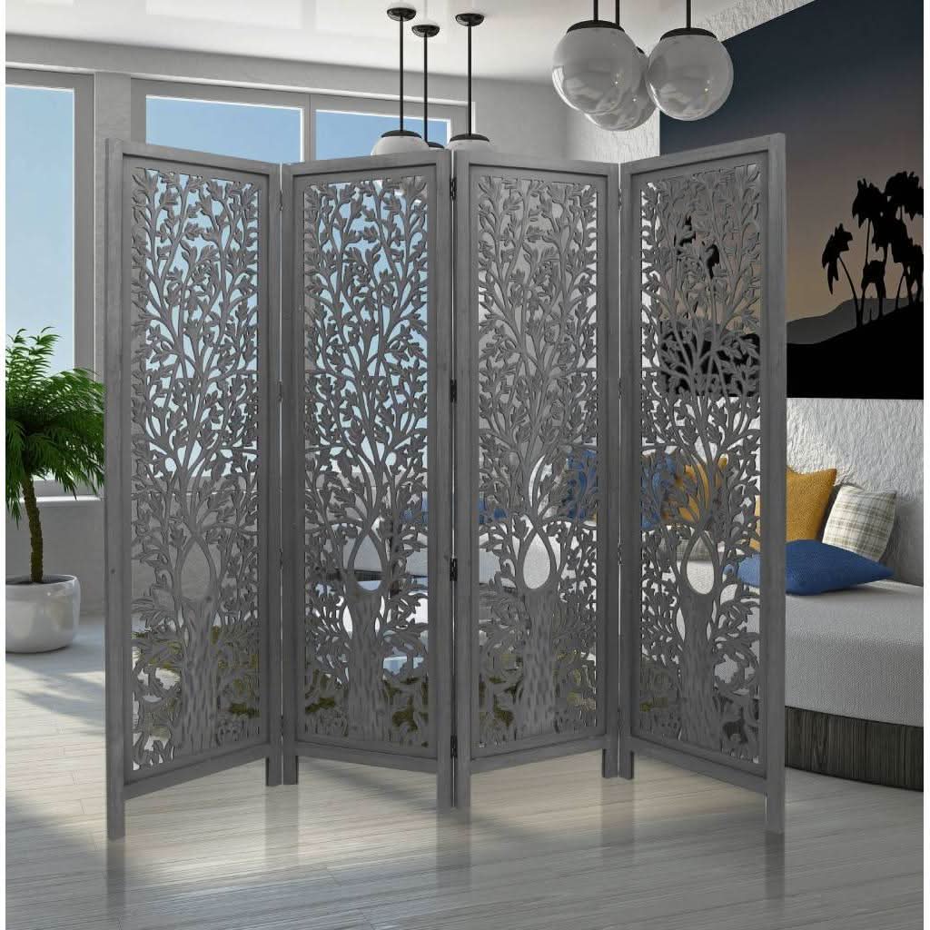 FUREND ROOM DIVIDER SOLID MANGO WOOD IN DARK GREY 180 X 200 - MyChocolateWood